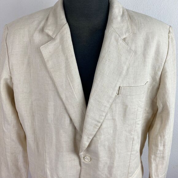 Island Importer Mens Natural Linen Blazer Jacket Monaco 44 Reg Two Button NWT - Picture 3 of 12